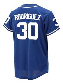 Men's Baseball Jersey 30 Blue Button-Down Embroidered Sports T-Shirt Gym Clothes Men Basic T Shirt - Blue - View 2
