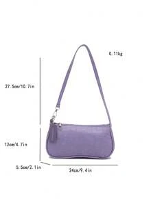 Túi xách nữ phong cách Hàn Quốc họa tiết da cá sấu, Túi đeo vai thời trang mới, Túi tote hình lưỡi liềm tối giản dành cho nữ, Đi làm - Màu tím - Xem 4