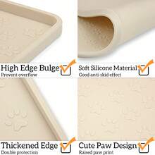 PETSIN 1 tấm lót bàn ăn bằng silicon hình bàn chân thú cưng - Chống thấm nước và chống trượt cho việc cho ăn hàng ngày, bảo vệ bát đựng thức ăn và nước, ngăn ngừa đổ và vết bẩn; Hoàn hảo để sử dụng tại nhà, du lịch, tụ họp ngày lễ, tiệc tùng, trang trí hiện đại và dễ dàng vệ sinh; Thiết kế hình bàn chân thời trang tạo thêm nét vui nhộn cho khu vực ăn uống của thú cưng - Màu be - Xem 7