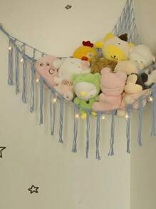 2PCS-Toy Hammock Macrame Stuff Animal Storage Corner Hanging Net Holder, Mesh Hammock Toy Organizer With Hooks For Bedroom, Stuffed Animal Storage Hammock Net, Toy Hammock Net For Stuffed Animals Corner, Hanging Stuff Animal Organizer Holder Large Size Room Decor,Boho Stuffed Animals Net Or Hammock Large, Spirngtime Toy, Valentines Dolls, Dwarf, Goblin Storage Hammock Net, Ins Style(Blue) Room Decors Garden Decor Wedding Decor Home Decors - Blue - View 2