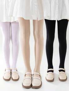 3 cặp quần tất Jacquard màu trơn, quần tất co giãn cao cho mọi mùa - Nhiều màu - Xem 7