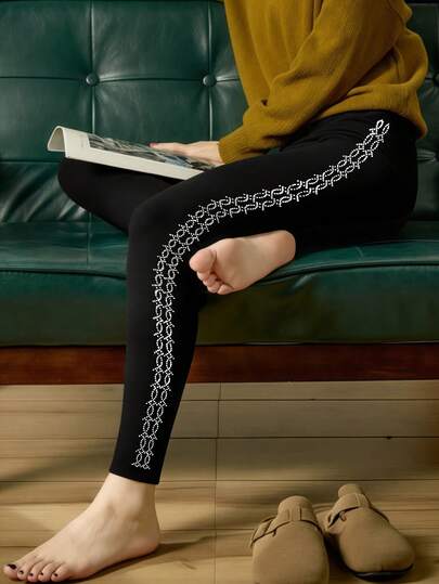 1 件女式侧面水钻装饰闪亮短款紧身打底裤，休闲运动装