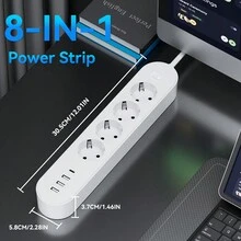 4 prize CA, 3 porturi USB, 1 prelungitor cu port Type-C cu protecție la supratensiune, prelungitor de 1,5 m/3 m/4,5 m, potrivit pentru bucătărie, cămin, birou, garaj și uz casnic.