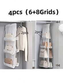 1 pieza Bolsa de almacenamiento con 6/8 compartimentos ahorradora de espacio, organizador colgante de varios niveles para carteras y billeteras, adecuado para armario, clóset, estantería de almacenamiento, diseño plegable, fácil de guardar cuando no se usa, portátil. Aplicable a dormitorio, sala de estar, pasillo, armario, clóset o estanterías. - Blanco - Ver 16