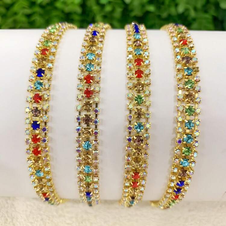 1码3排/2排AB彩钻链，金/银底，带爪链，适用于娃娃制作、毛绒娃娃制作、服装装饰、刺绣、珠宝制作、礼品装饰 - 彩色 - 查看 25