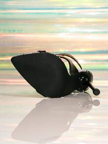 性感黑色高跟鞋，尖头细高跟鞋，适合连衣裙，时尚鳄鱼皮/蛇皮图案鞋 - 黑色 - 查看 5