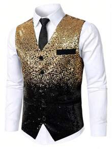 Men's Gradient Sequin Vest, Nightclub Bar Front Desk Performance Formal Waistcoat
