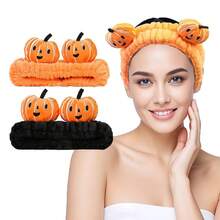 Euuztu Spa Headband Washing Face, 2 Pack Cute Ear Hair Band Shower Yoga Beauty, Fluffy Makeup Headband, Kawaii Headbands Woman Girls, Dark Pink+Purple Heart - 橙黑南瓜 - 查看 2