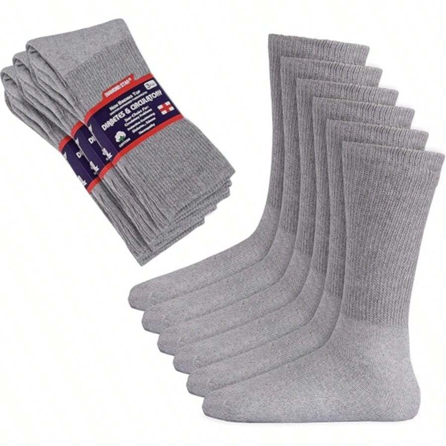 Diabetic Crew Socks Mens, Womens Loose Fit - 3 Pairs - Xám - Xem 1