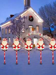 Santa Claus Path Lights, Set Of 5, Plastic LED Garden Stakes, And IP65 Waterproof, Battery Pack, Button Control, Semi Embedded Installation, With Non Removable Lighting Fixtures, Outdoor Christmas Aisle Decoration.