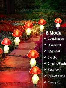 Solar Powered Colorful Mushroom String Lights Outdoor Decoration, Red Mushroom String Lights Waterproof Garden Path Landscape Yard Easter Path Halloween Garden Party Wedding Christmas Decoration (3 Styles, Battery Or Solar Powered) - Multicolor - View 2