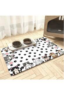1 Piece, Simple Style Cute Cat Pattern Pet Feeding Mat, Reusable, Easy To Clean, Multifunctional Water Absorbing Quick Drying Dog Food Bowl Mat, Indoor And Outdoor Universal Pet Food Mat, Home Decoration Accessory, Suitable For Independence Day, Christmas, Halloween - Multicolor - View 9