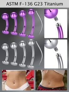 CIZME 2 Pcs/Set Funky Titanium Floating Belly Button Rings Floating Belly Rings Flat Back Belly Rings Flat Back Belly Button Rings Floating Navel Piercing Jewelry Flat Back Internally Threaded Purple Silver Belly Rings With Piercing Taper Piercing Pin Curved Body Piercing Kit,Belly Button Navel Ring Navel Piercing Jewelry Belly Button Rings,14g 8mm 10mm 12mm 14mm Navel Button Ring Studs For Women Men For Daily Decoration - Belly Button Rings - View 1