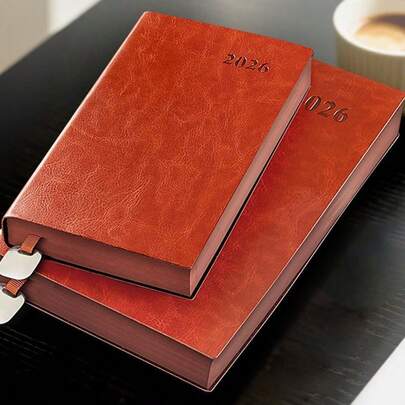 1pc Simple 2026 Planner With Pen A5/A6 Leather Case Portable Practical Daily Plan Diary Efficiency Manual Calendar (2026Z Model Without Pen)