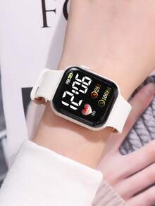 6pcs Fashionable Minimalist LED Square Digital Watch & Pink Butterfly Bracelet Necklace Earrings Ring Jewelry Set, Gift For Kids Back To School, No Box - White - View 8