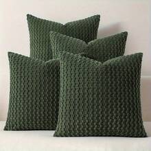 4 Soft Velvet Modern Double-Sided Design Sofa Pillowcases, Office Chair Backrest Pillowcases, Bedside Cushion Covers, And Machine-Washable Sofa And Bed Decorative Cushion Covers - Bộ bốn món màu cam và xanh lá cây - Xem 6