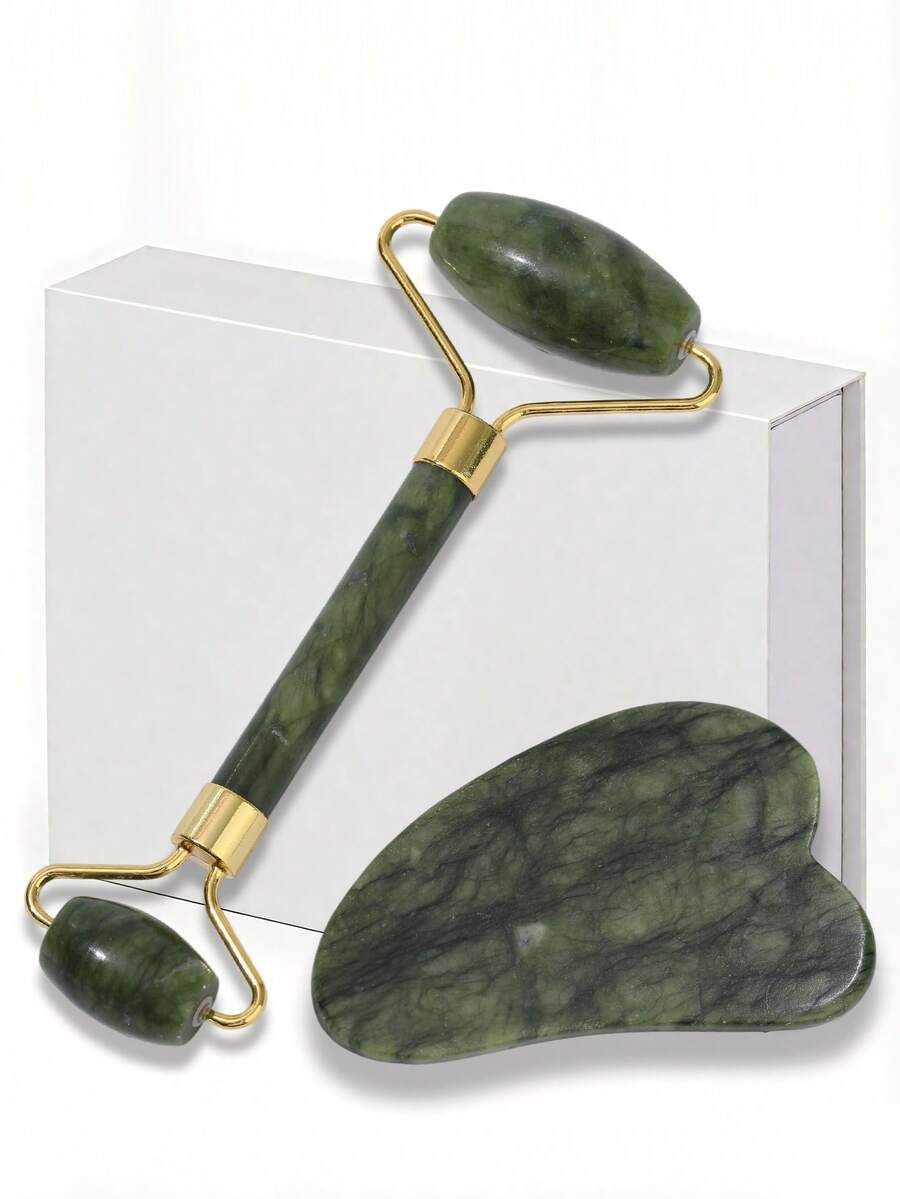 2pcs Green ABS Resin Gua Sha Massage Board | Facial & Body Meridian Scraping Massage Tool, Beauty Lifting - Multicolor - View 1