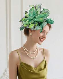 Organza Fascinators Hats - Monarch Tea Party Hat With Hairpin, 2025 Derby Headwear - 綠色 - 查看 3