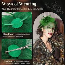 Fascinators Hats Women Tea Party Hat Mesh Headband Vintage Lace Cocktail Headwear Hair Clip Church - 綠色 - 查看 3
