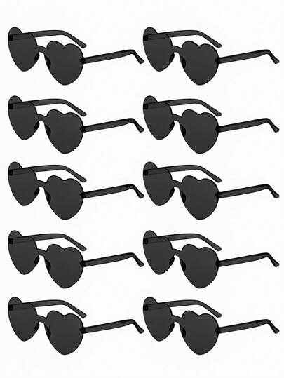 10 st hjärtformade festglasögon för kvinnor, retromode utan bågar, lämpliga för bröllop, fest, födelsedag, bruddusch, modeaccessoar, festgåvor (svart)