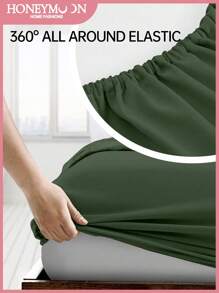 1pc Ultra Soft Solid Color Fitted Sheet, Lightweight As Cloud, 9.84 Inch/25cm Deep Pocket, Fits All Size Beds - Twin, Full, Queen, King, Essential For Home And Dorm - Olive Green - View 2