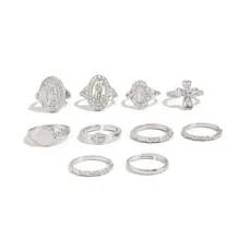 Set da 10 anelli per le nocche alla moda in stile punk con croce e Vergine Maria, con strass, versatili per uso quotidiano, feste e stile di strada