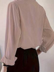 Plus Size Women's Casual Striped Shirt With Turndown Collar, Suitable For Commuting, Spring/Summer - Pink - View 3