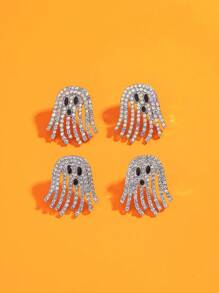 1 Pair Rhinestone Ghost Stud Earrings, Cartoon Cute Gothic Sparkling Ghost Rainbow Color Earrings, Suitable For Holiday Parties, Halloween Cosplay, Witch Role Play, Party Jewelry Gift