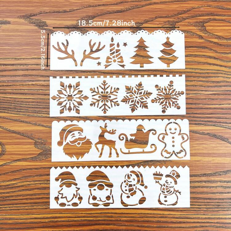 8 件可重复使用的塑料圣诞边框模板套装，包括雪人、姜饼和节日图案，适用于绘画、剪贴簿和工艺品 - 乳白色 - 查看 2