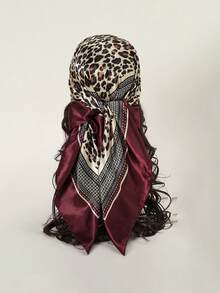 1pc Women's New Spring/Summer 90cm Leopard Print Splice Color Scarf, Fashionable & Elegant Multipurpose Neckerchief, Headscarf And Shawl For Dress - Multicolor - View 14