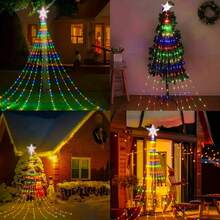 1pc, Sparkling Christmas 200LED Pentagram Outdoor String Light – USB Powered, 8 Modes For Home, Kitchen, Room, Courtyard, Christmas Tree, Festive Decoration&Gift! Romantic Dreamy Fairy Light Waterfall Lamp For Xmas(Battery Not Included) Home Decor Christmas Decorations Room Decor Winter