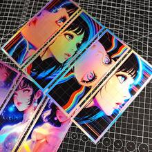 4pcs Anime Girl, JDM, Japanese, Otaku, ACGN Vaporwave Themed Laser Holographic Stickers, Suitable For Cars, Motorcycles, Laptops, Skateboards, Refrigerators, Nostalgic Decor