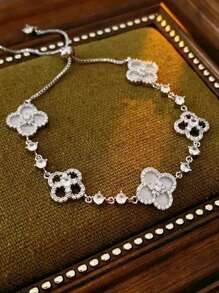 1pc Luxury Zirconia Flower Delicate New Bracelet, Versatile Adjustable Handchain, High-End Accessory - Flower Bracelet - View 8