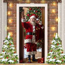 2D Christmas Santa Claus Print Holiday Door Decal Sticker, Modern Holiday Decoration, Removable Double-Sided PVC Static Sticker, Suitable For Home, Kitchen, Dining Room, No Feather, Applicable For Christmas, New Year, Winter - Ideal For Home Decoration.