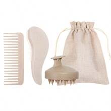 4pcs/Set Wheat Straw Hair Brush Set, Wide Tooth Styling Comb, Silicone Scalp Massage Shampoo Brush