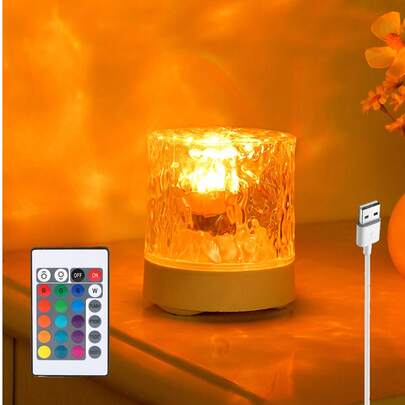 1pc USB Powered Dynamic Lighting Effect RGB Bedside Lamp, Cylindrical Water Wave Design, Bedroom Ambiance Lighting, Projection Lamp, USB Port, 3 Colors/16 Colors Options, Rotatable Light, Suitable For Birthday Photos, Outdoor Camping, Bedroom, Room, Corridor, Home Decor, Christmas Decor, Christmas Lights, Christmas, Home Decor Living Room, Lamp, Lighting