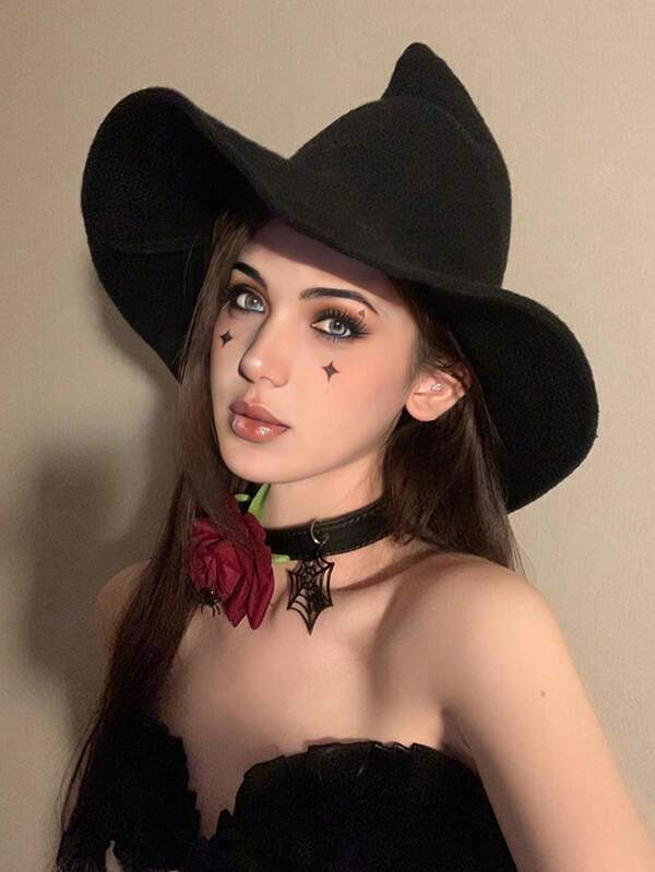 1pc Unisex Witch Hat, Foldable Pointy Knitted Cap, Fashionable & Elegant Witch Hat Suitable For Halloween, Autumn/Winter