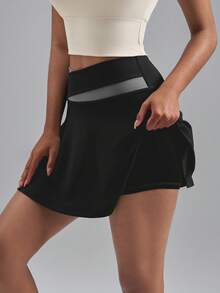 Soyun Falda pantalón deportiva de unicolor 2 en 1 ligera, adecuada para actividades al aire libre, viajes y gimnasio, color negro, verano - Negro - Ver 4