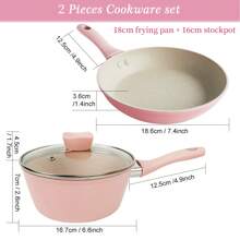 ABKOK 1 pieza/2 piezas/3 piezas/5 piezas Juego de utensilios de cocina mini de aluminio rosa, sartén antiadherente, cacerola, sartén para panqueques, olla para leche con espátula de silicona, lindo y compacto, requiere ensamblaje, disponible como olla individual o juego