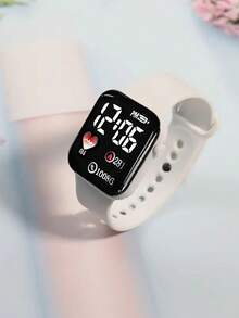 6pcs Fashionable Minimalist LED Square Digital Watch & Pink Butterfly Bracelet Necklace Earrings Ring Jewelry Set, Gift For Kids Back To School, No Box - White - View 7