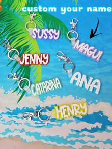 1pc Acrylic Personalized Name Tag Keychain, Perfect Gift For Family And Friends, Colorful, Cute, Kawaii, Millennium Style, Fashionable, Unisex, Casual, Customizable, Ideal Gift For Him/Her - Steel Keychain + White Buckle - View 3
