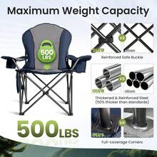 WLOversized Camping Chair Heavy Duty 500LB Portable Folding Chair With Cooler Bag Cup Holder And Waterproof Phone Case For Adults Beach Hiking Backyard Blue And Gray - 藍灰色 - 查看 4