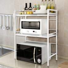 Microwave Shelf (3-Tier) - Maximum Stability Thanks To Non-Slip And Rubberized Feet - Extendable Microwave Shelf 40-64cm - Incl. Instructions And 6 Hooks - trắng - Xem 5