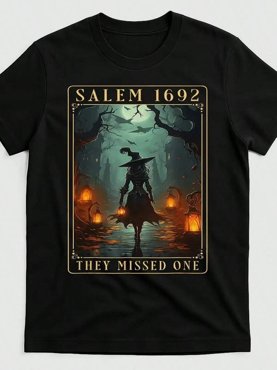 Salem 1692 Halloween Witch Trial Graphic T-Shirt - Cool Street Pop Design, Cotton Crew Neck Shorts For Men & Women, Comfortable & Breathable, Perfect For Outdoor Activities & Festive Wear, Halloween Clothing | Bold Graphic Tee | Cotton Tee Cotton T Shirt Vintage Shirts Graphic Tees Street Life Men  Funny Shirts Halloween Fgift,Printed & Shipped In USA - Black - View 1