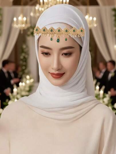 1件阿尔及利亚时尚水滴头链，阿拉伯新娘头饰，中东沙特风格，法式经典珠宝，适合女性日常佩戴、婚礼派对佩戴、节日礼物、准新娘佩戴，女士发饰