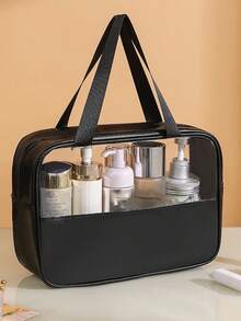 3pcs Set - 1 Waterproof Travel Cosmetic Bag, Portable Makeup Organizer Pouch, Toiletry Bag For Skincare, Makeup, Brushes, Eyeshadow Palette, Powder, Lotion, Lipstick, Jewelry, Bridesmaid Gift, Mother's Day Gift - Black - View 9