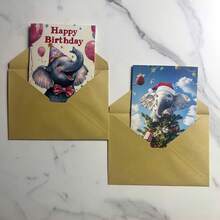 1pc/2pcs Funny Elephant Themed Greeting Cards, Suitable For Birthday, Thank You, Christmas And More Occasions, Perfect Gift For Animal Lovers, Birthday Or Holiday, Unique Cards For Family, Friends And Colleagues