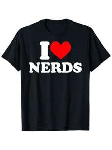 Soft Cotton Short-Sleeved Shirt I Love Nerds Tshirt I Heart Nerds T Shirt Man Top,Youngsters' Cotton T-Shirt,Tween Girl Clothes For School,Youngsters' Cotton T-Shirt,Tween Girl Clothes For School - 黑色 - 查看 1