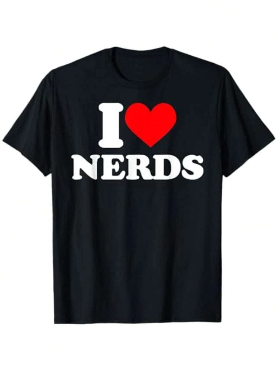 Soft Cotton Short-Sleeved Shirt I Love Nerds Tshirt I Heart Nerds T Shirt Man Top,Youngsters' Cotton T-Shirt,Tween Girl Clothes For School,Youngsters' Cotton T-Shirt,Tween Girl Clothes For School - 黑色 - 查看 1