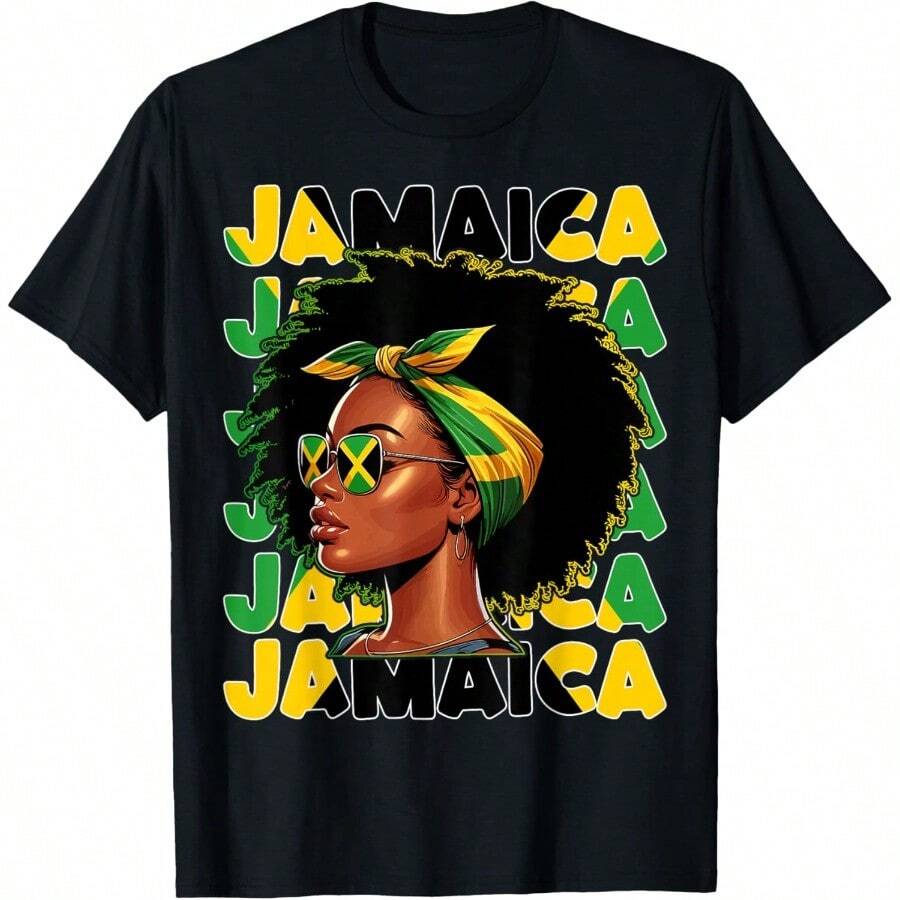Jamaican Girl Jamaica Flag Proud Afro Jamaican Women T-Shirt